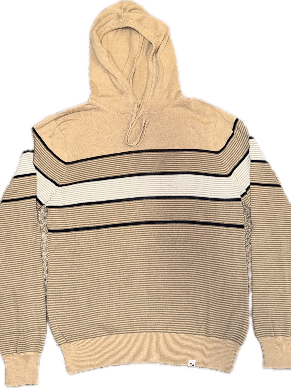Free Assembly Organic Cotton Striped Lightweight Knit Hoodie Beige Small